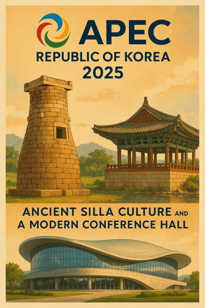 경주에이팩포스터로 만들어 보았습니다. 첨성대와 에이팩 개최장소의 모습이 보입니다.